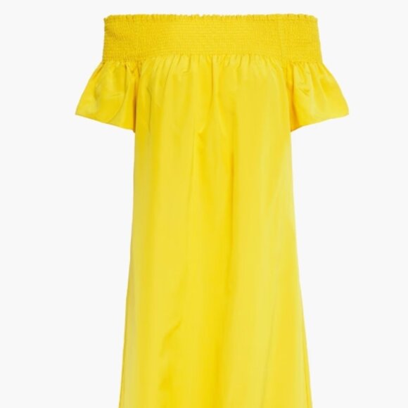 Tory Burch Silk Midi Dress Yellow Ruffle Short Sleeve Off-The-Shoulder M ($448) - Picture 6 of 7
